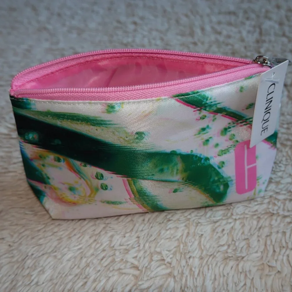 Clinique Pink and Green Makeup Cosmetics Bag, 8